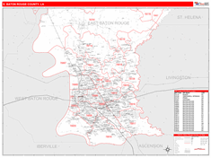 E. Baton RougeParish (County), LA Wall Map Zip Code Red Line Style 2023